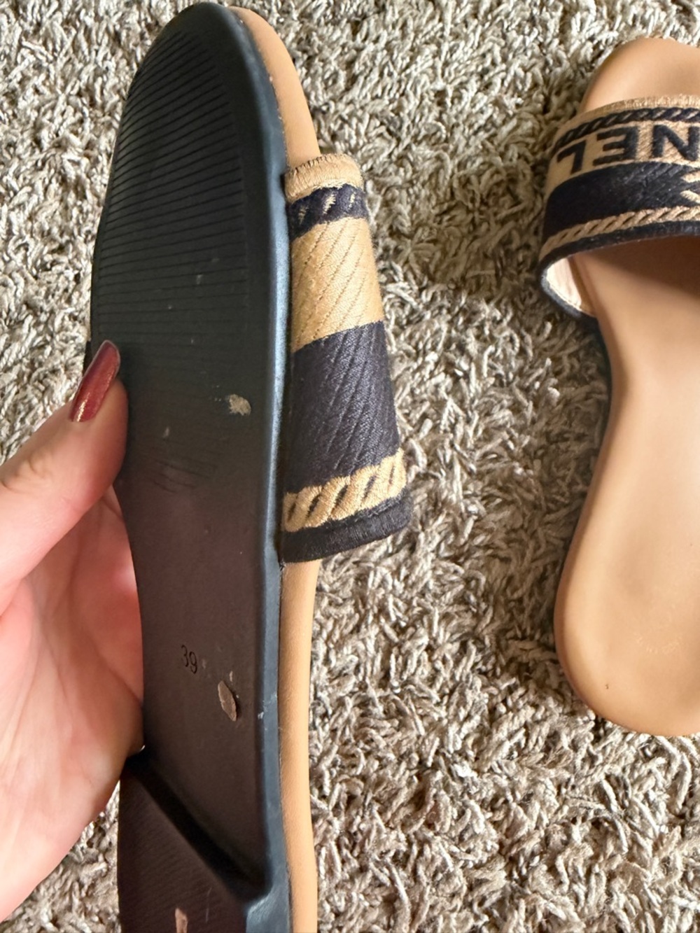 Chanel Black & Tan Logo Slide Sandals - Picture 7 of 8